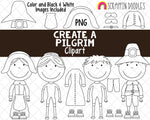 Create a Pilgrim ClipArt - Dress a Pilgrim Clipart - Pilgrim Clothing Graphics - Pilgrim Clipart - Instant Download - Hand Drawn PNG