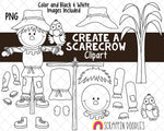 Create a Scarecrow ClipArt - Scarecrow Clipart - Scarecrow Pieces - Assemble a Scarecrow Clipart - Instant Download - Hand Drawn PNG
