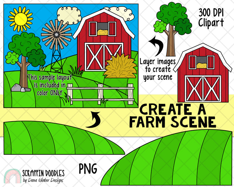 Farm ClipArt - Create A Farm Scene Clipart - Scene Creator - Farmer, B –  Scrappin Doodles