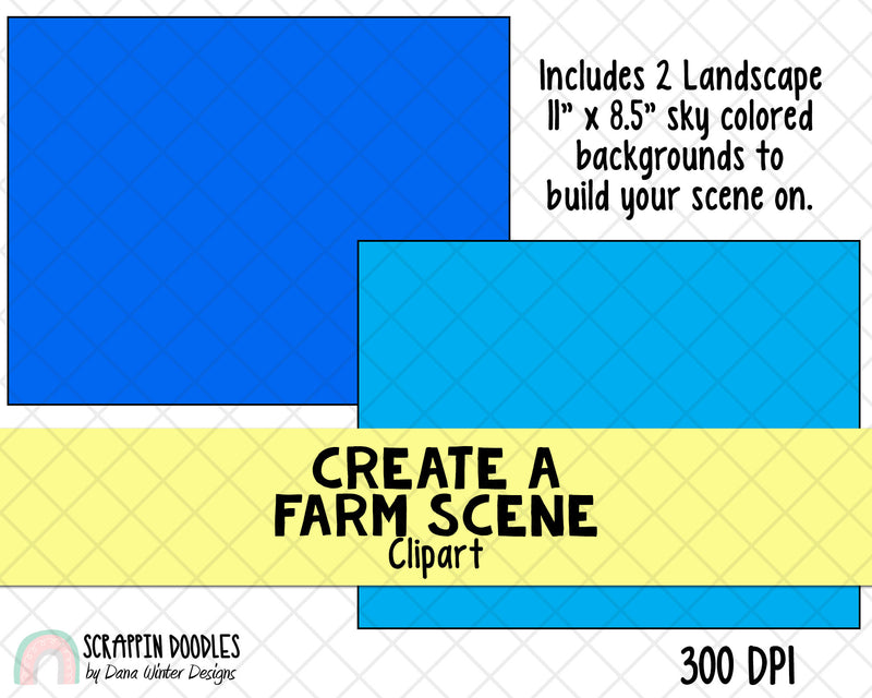 Farm ClipArt - Create A Farm Scene Clipart - Scene Creator - Farmer, Barn, Tractor, Silo, Windmill, Hay Bale - Landscape ClipArt