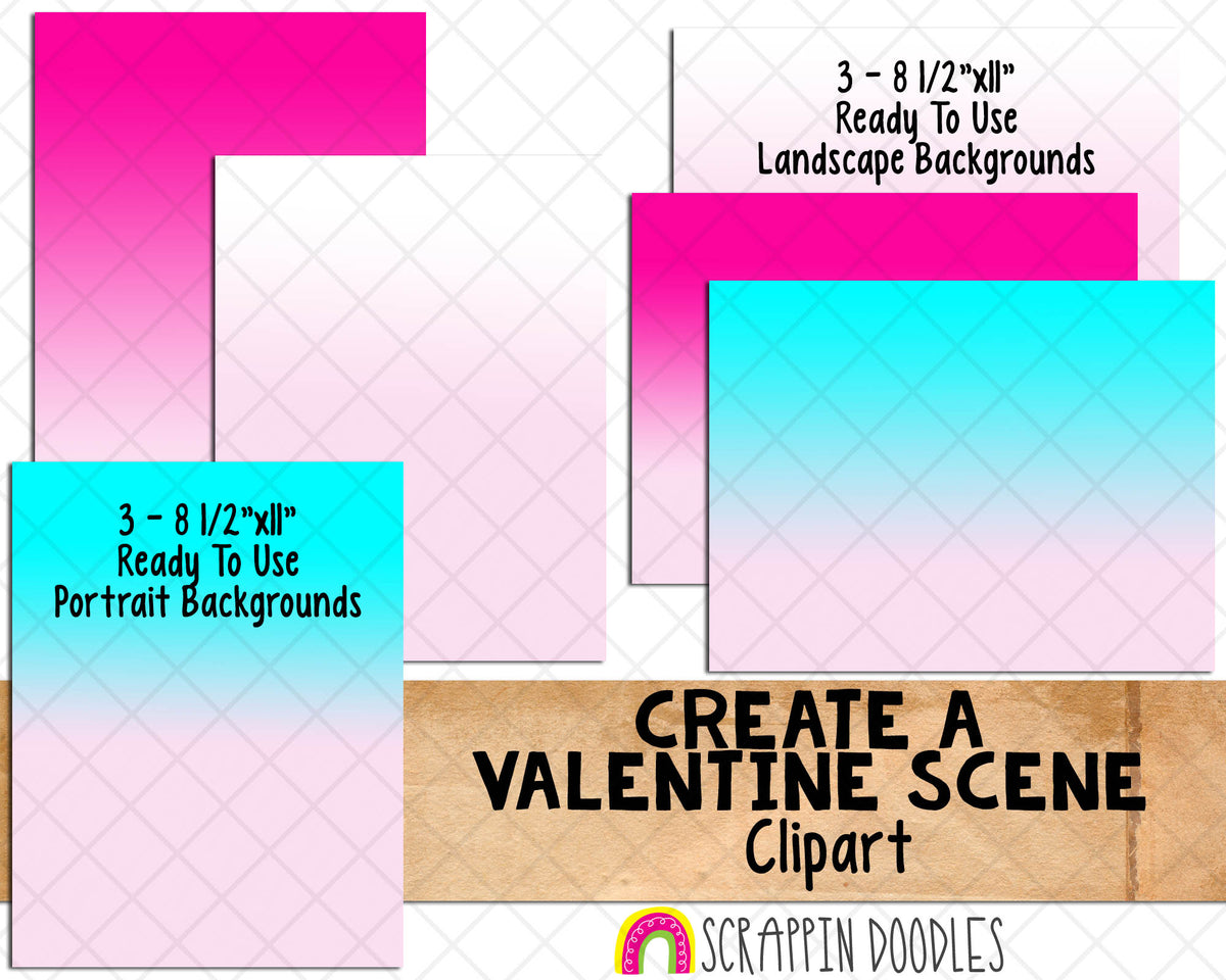 Valentine Scene Clip Art - Scene Creator - Valentine Backgrounds - Commercial Use Valentine Clipart