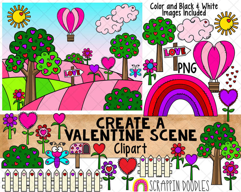 Valentine Scene Clip Art - Scene Creator - Valentine Backgrounds - Commercial Use Valentine Clipart