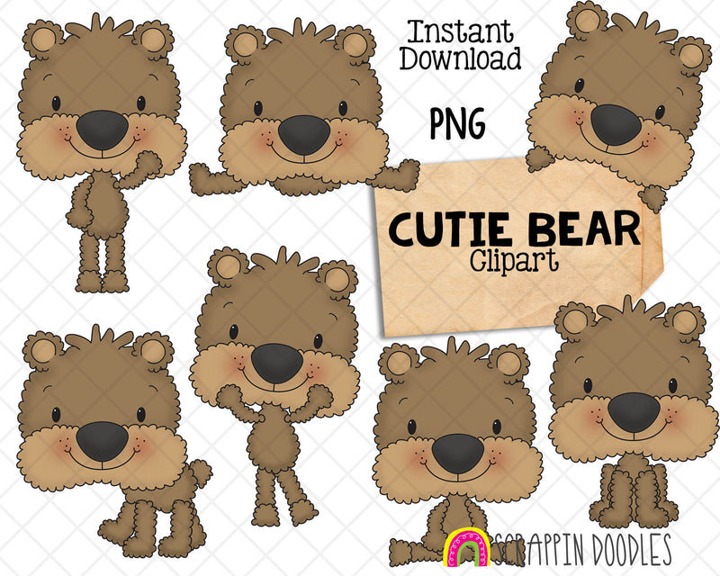 Cutie Bears Clip Art - Baby Brown Bear Graphics - Hand Drawn PNG