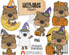 Cutie Bears Halloween Clip Art - Baby Brown Bear Graphics - Hand Drawn PNG