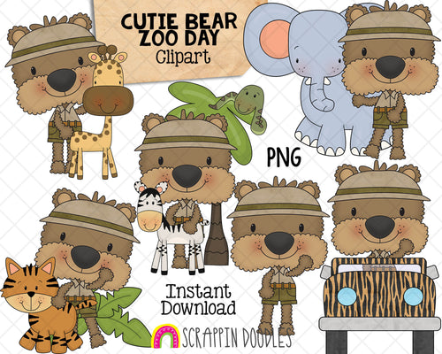 Cutie Bears Zoo Day Clip Art - Baby Brown Bear Graphics - Hand Drawn PNG