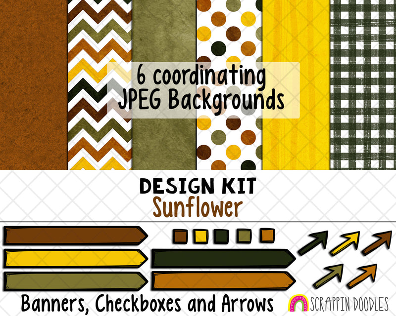 Sunflower Design Kit - Cover Page Templates - Digital Planner Backgrounds - Planners Frames and Borders - Customizable Binder Covers