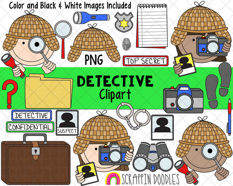 Detective ClipArt - Detective Graphics - Investigation Clipart - Secret Agent Clipart - Private Investigator - Police ClipArt