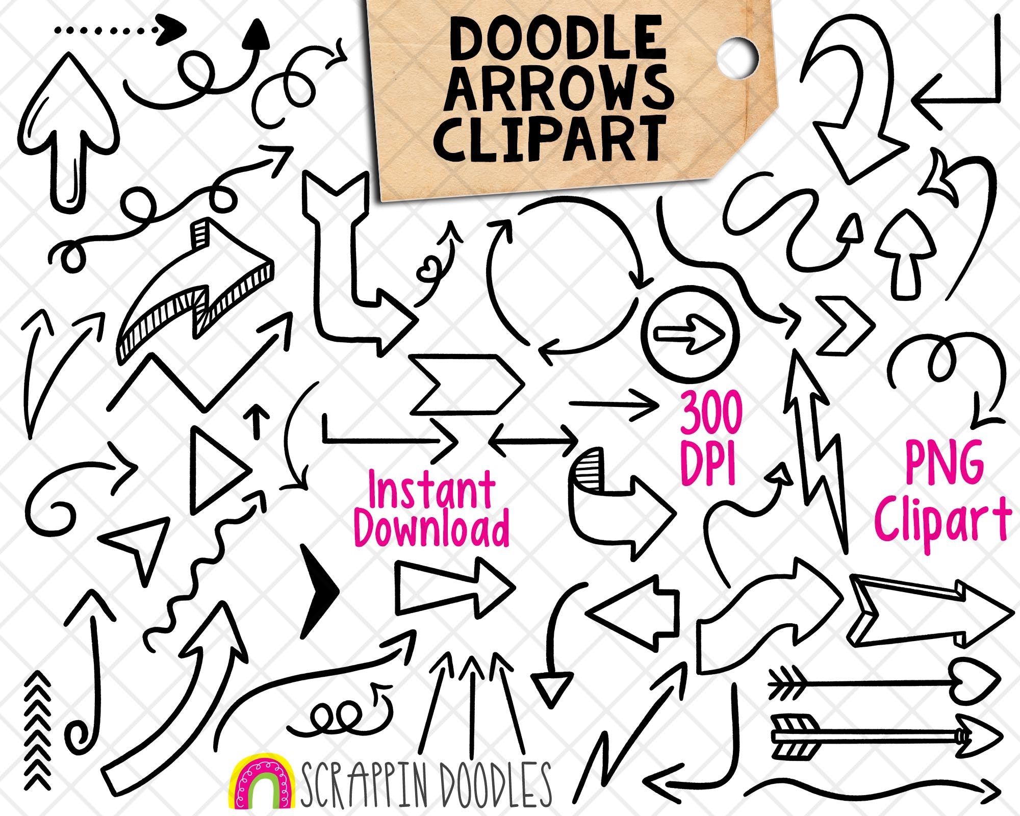 Doodle Arrows ClipArt - Hand Drawn Doodled Arrows - Commercial Use PNG ...