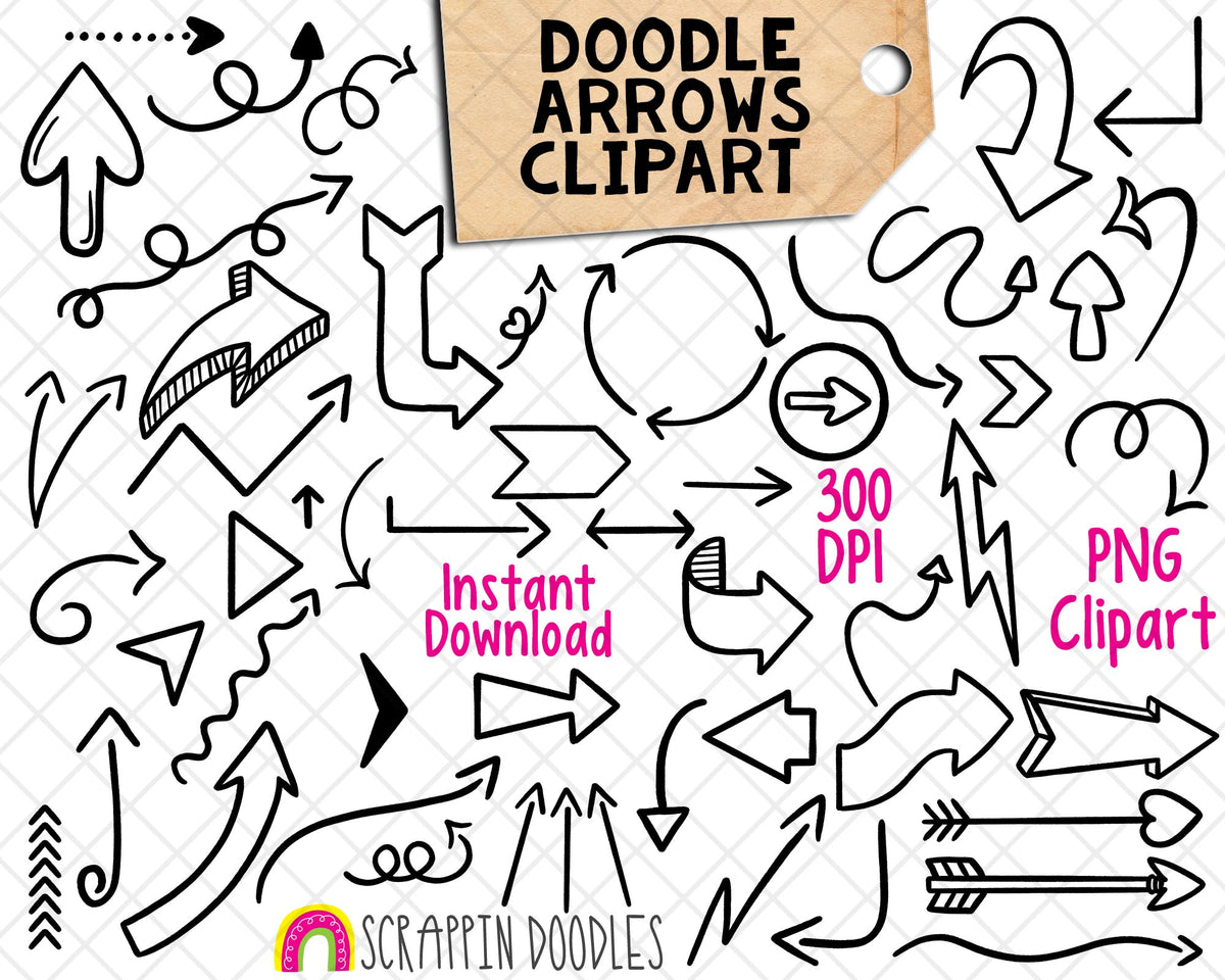 Doodle Arrows ClipArt - Hand Drawn Doodled Arrows - Commercial Use PNG