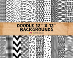 Doodle Backgrounds - Hand Doodled Patterns - Black & White Background - Commercial Use