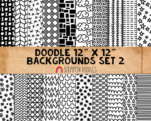Doodle Backgrounds 2 - Hand Doodled Patterns - Black & White Background - Commercial Use