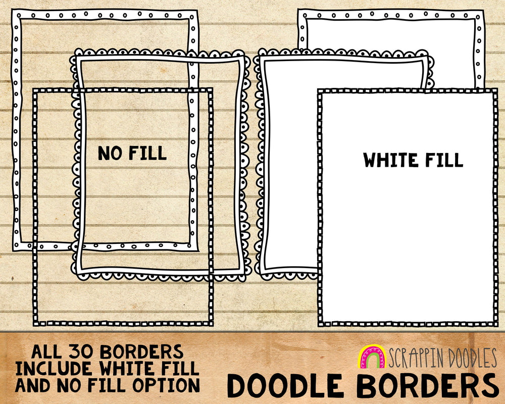 Syntpenh Border Doodle Borders Frames Clipart Hand Drawn Page Border Clip Art Bundle ...