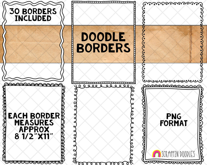 Doodle Borders ClipArt - Hand Drawn Frames - Cover Page Borders - Rectangle Borders - Hand Doodled Frames