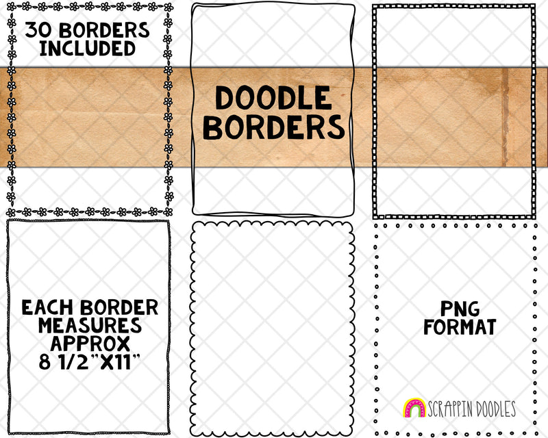 Doodle Borders ClipArt - Hand Drawn Frames - Cover Page Borders - Rectangle Borders - Hand Doodled Frames