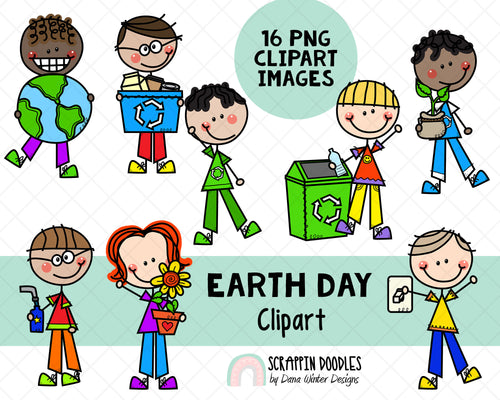 Earth Day Clipart - Doodle Earth Day Boys - Instant Download - Environmental Kids - Reduce, Reuse, Recycle Graphics - Eco Friendly Sublimation