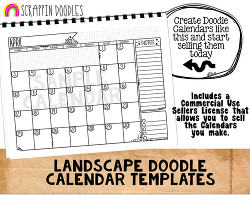 Doodle Calendar Templates - Landscape - Create your own BUJO Doodle style Calendars - Commercial Use