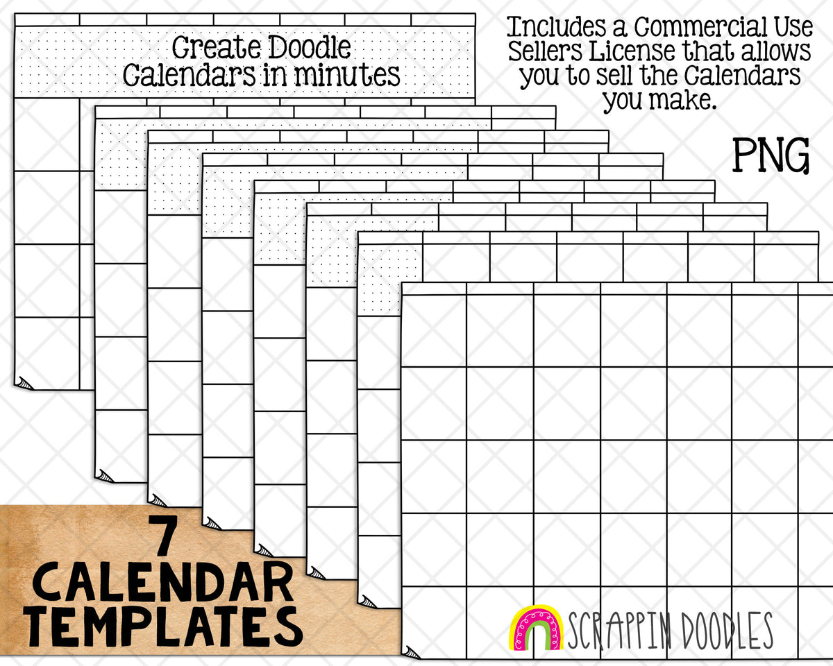 Doodle Calendar Templates - Create your own BUJO Doodle style Calendars - Commercial Use