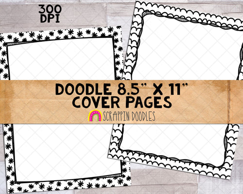 Doodle Cover Pages - Hand Doodled 8 1/2" x 11" Ready to Print Black & White Binder Covers - Printable