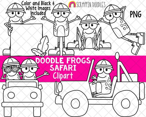 Frogs on Safari ClipArt - Doodle Frogs Safari Clip Art - Jungle Jeep - Cute Frogs