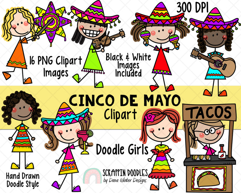 Cinco de Mayo ClipArt - Doodle Girls Cinco de Mayo ClipArt - Mexico ClipArt
