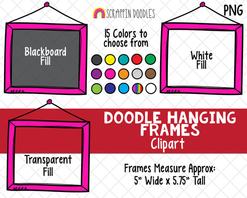 Doodle Hanging Frames ClipArt - Hand Drawn Hanging Frames - Rainbow Frames - Hand Drawn PNG Frames - Bullet Journal Borders