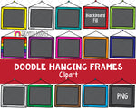 Doodle Hanging Frames ClipArt - Hand Drawn Hanging Frames - Rainbow Frames - Hand Drawn PNG Frames - Bullet Journal Borders