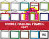 Doodle Hanging Frames ClipArt - Hand Drawn Hanging Frames - Rainbow Frames - Hand Drawn PNG Frames - Bullet Journal Borders