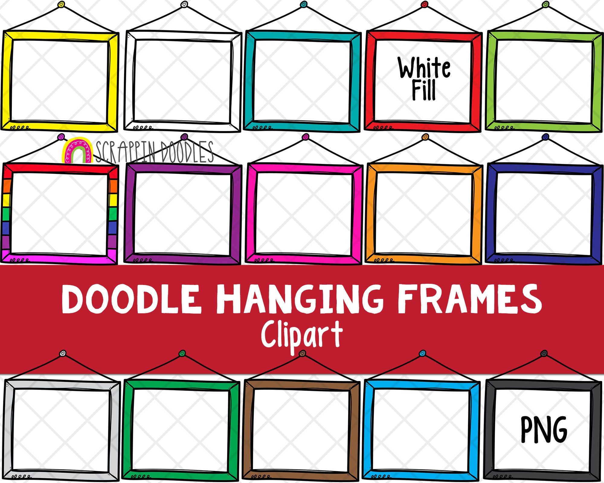 Doodle Hanging Frames ClipArt Hand Drawn Hanging Frames Scrappin