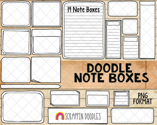Doodle Note Boxes ClipArt - Hand Doodled Planner Boxes - Commercial Use PNG