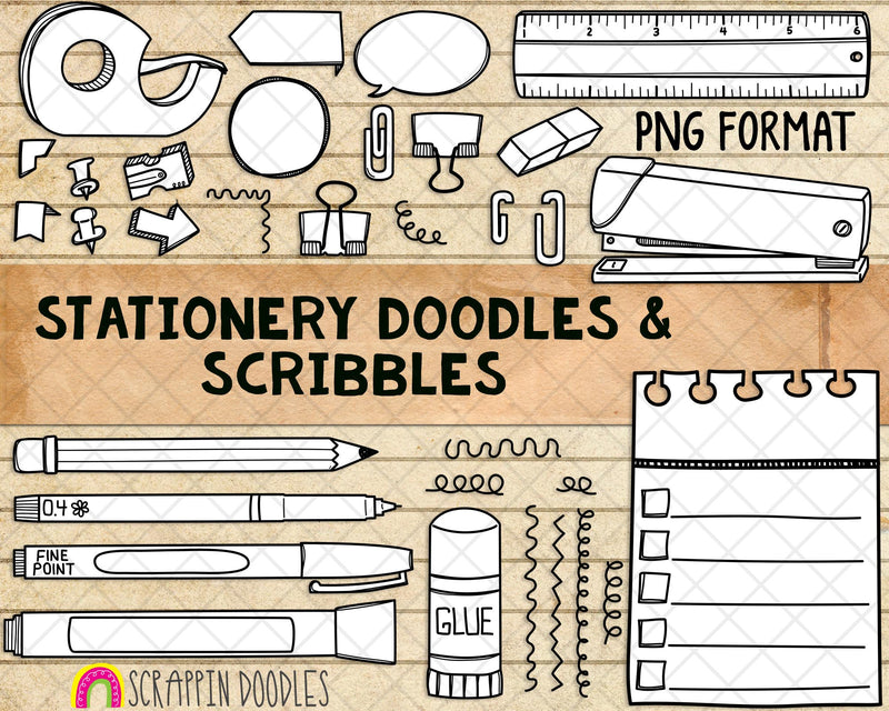 Doodle Stationery ClipArt - Hand Doodled Planner Stationery - Commercial Use PNG