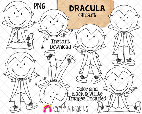 Dracula ClipArt - Vampire - Halloween Graphics - Commercial Use PNG Sublimation Graphics - Included 1 ZIP file - 14 images - Color and 7 Black & White