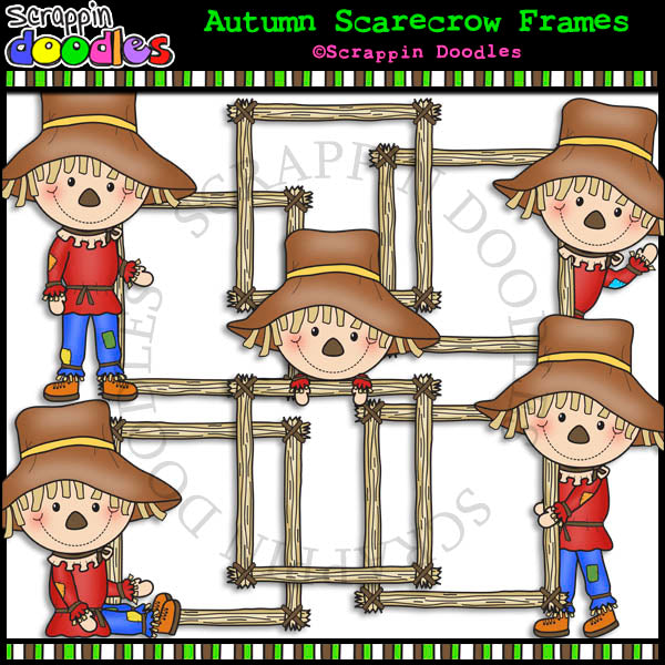 Autumn Scarecrow Frames - Fall Seasonal Clip Art