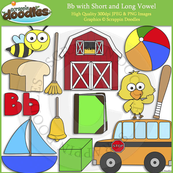 Bb Short and Long Vowel Clip Art and Line Art