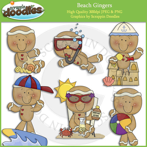 Beach Gingers - Cute Summer Gingerbread Clip Art