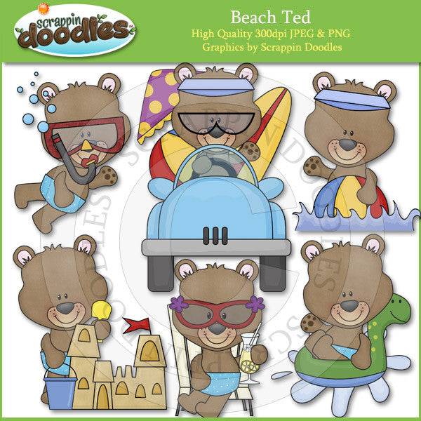 Beach Ted - Cute Summer Bear Clip Art