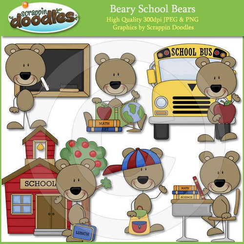 Beary School Bears - Cute Bear Clip Art