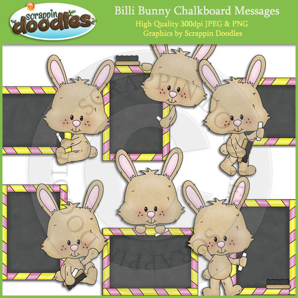 Billi Bunny Chalkboard Messages - Cute Rabbit Clip Art