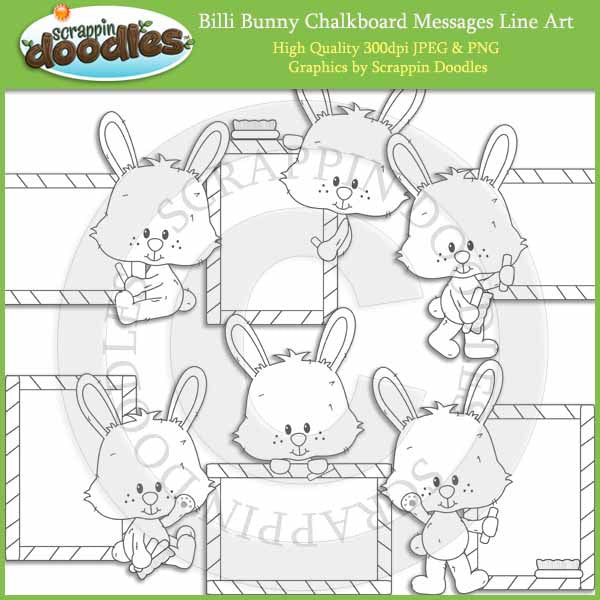 Billi Bunny Chalkboard Messages - Cute Rabbit Clip Art