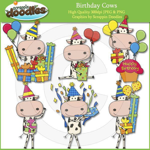 Birthday Cows - Cute Cow Clip Art