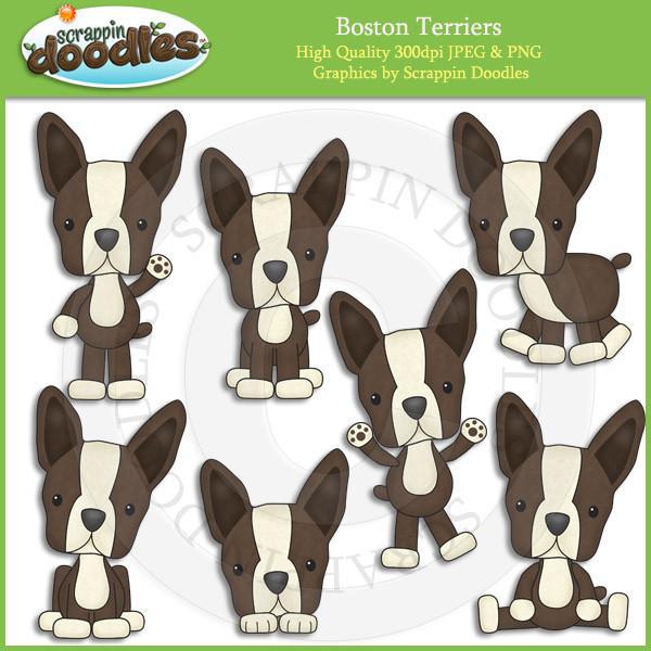 Boston Terrier Pups Dog Clip Art