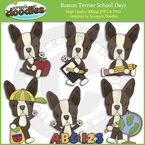 Boston Terrier School Days Clip Art Dog