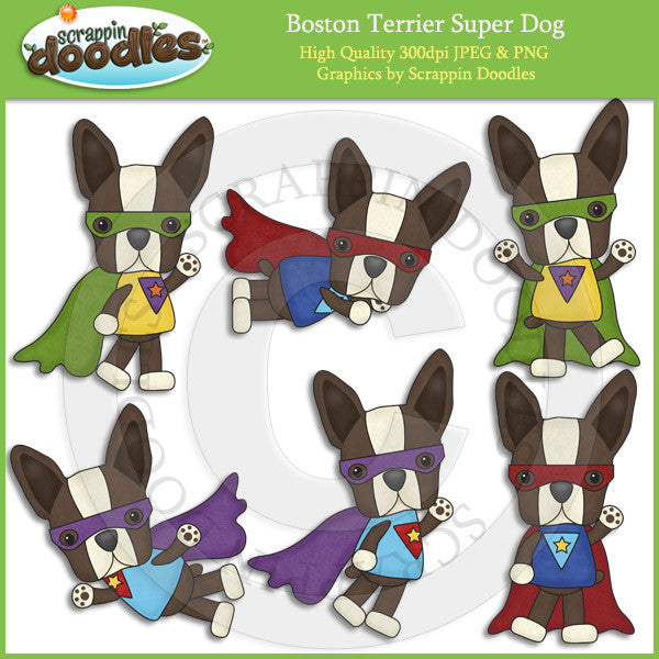 Boston Terrier Super Dog Clip Art