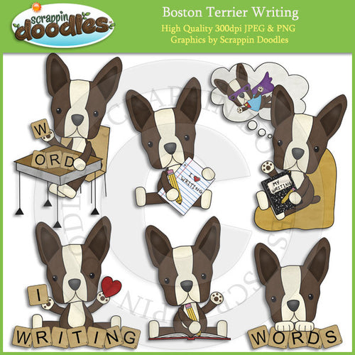 Boston Terriers Love to Write Clip Art Dogs