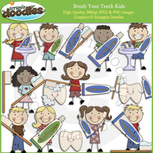 Brush Your Teeth Kids - Hygiene Clip Art