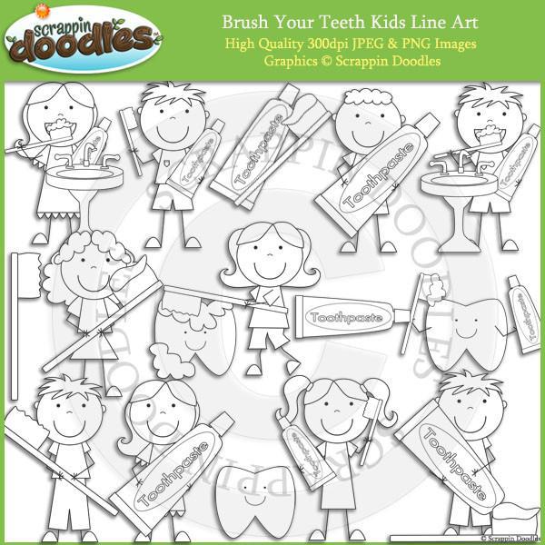 Brush Your Teeth Kids - Hygiene Clip Art