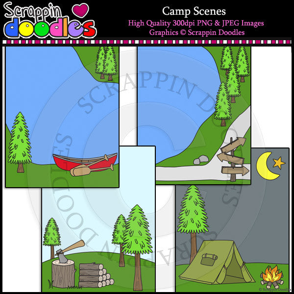 Camp Scenes Clip Art & Line Art Backgrounds