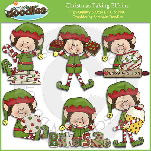 Christmas Baking Elfkins Clip Art Download