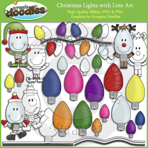 Christmas Lights with Line Art Clip Art Download