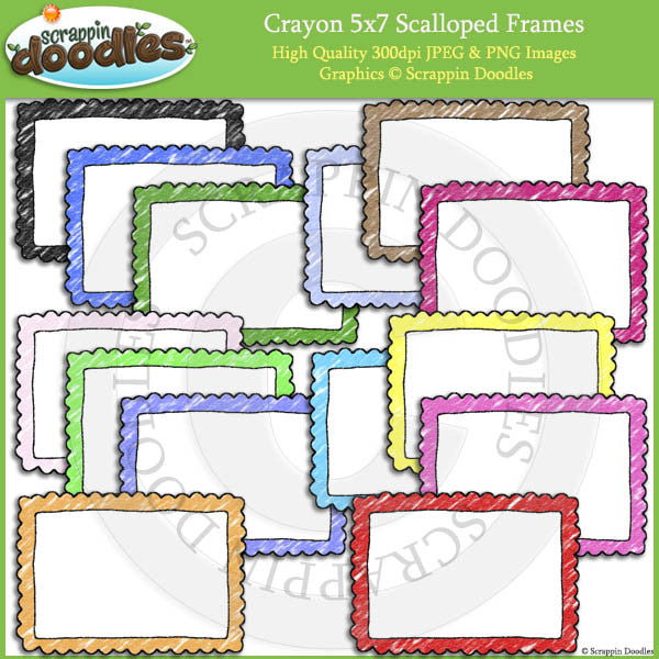 Crayon Colored 5x7 Scalloped Frames / Borders