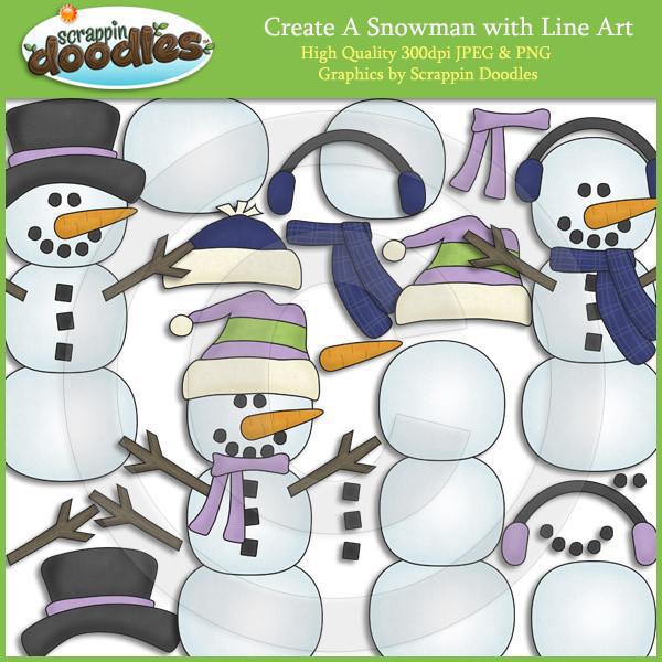 Create A Snowman Clip Art With Line Art Download